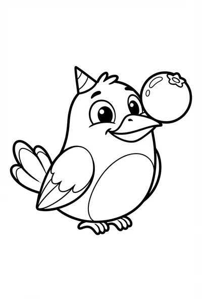 Cheerful Bird With Party Hat And Berry