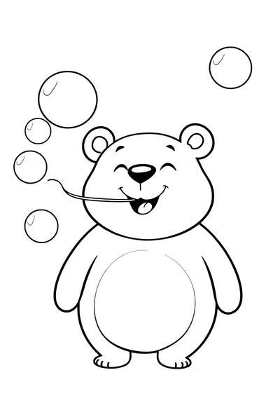 快乐圆形卡通熊填色页