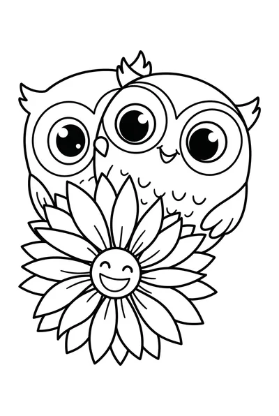 Cute Owl Behind Happy Sunflower