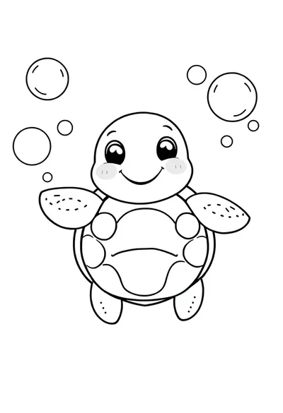 友善胖乎乎的卡通海龟涂色页，快乐填色乐趣