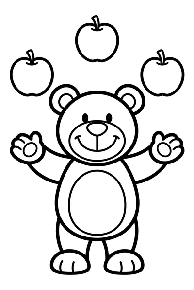 Cheerful Cartoon Bear Juggling Apples