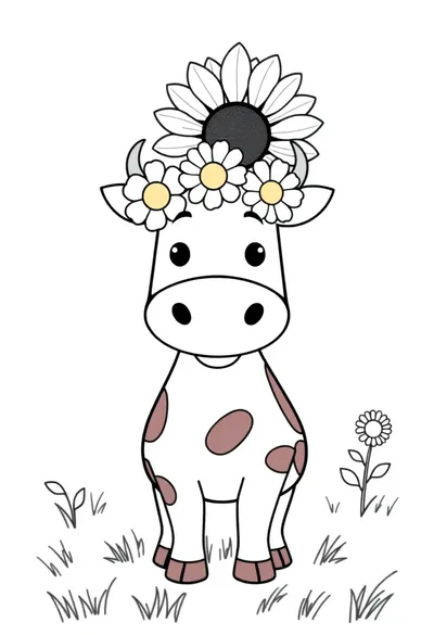 Página para colorear: Vaca de dibujos animados sonriente con corona caprichosa