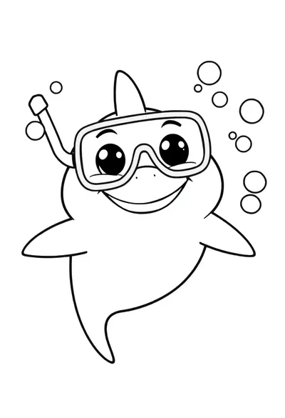 Página para colorear de un tiburón de dibujos animados alegre y amigable para niños.