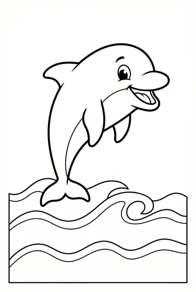 Cheerful Cartoon Dolphin Leaping Waves