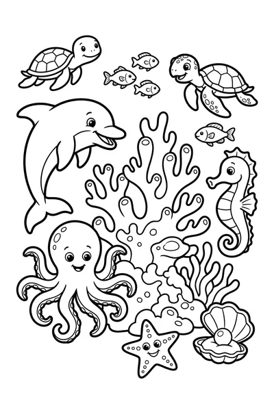Friendly Ocean Animals Around Coral