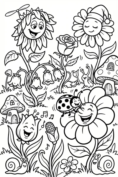 Whimsical Garden Of Smiling Flowers