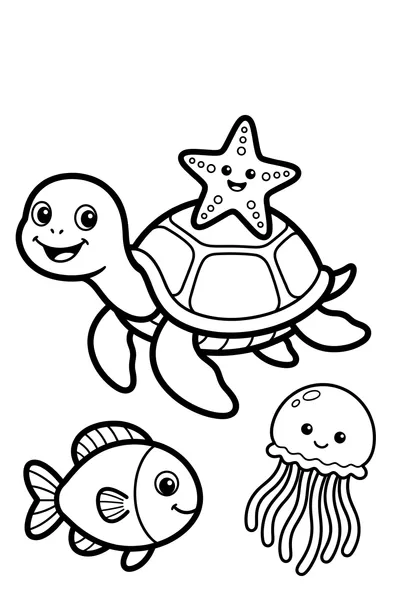 Cute Sea Turtle And Starfish Ride