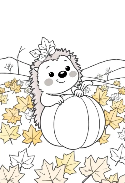A Whimsical And Friendly Cartoon Autumn Coloring Page, Desig Coloring Page
