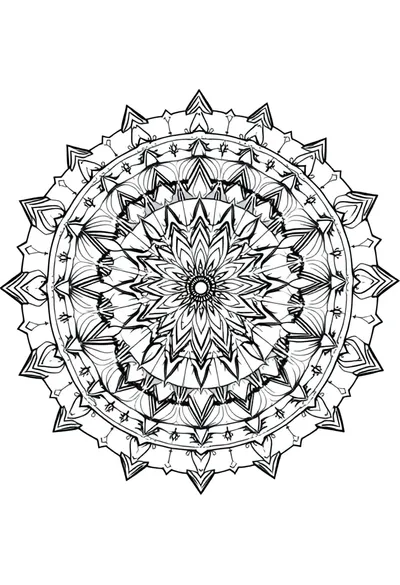 BLACK LINE ART On WHITE BACKGROUND, A Perfectly Symmetrical, Coloring Page