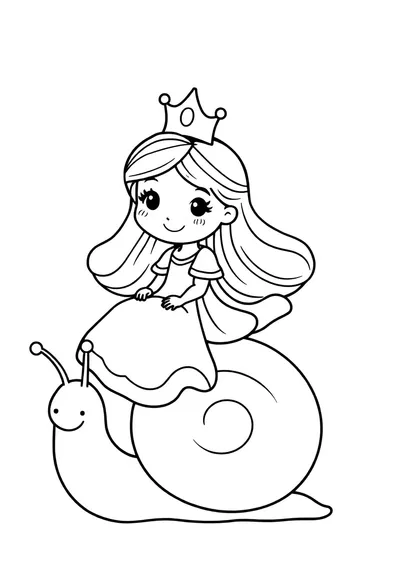 奇趣卡通公主骑蜗牛涂色页