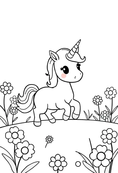 超萌友好卡通小独角兽螺旋角涂色页