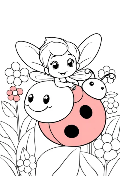 异想天开的可爱卡通仙女，大眼睛微笑涂色页
