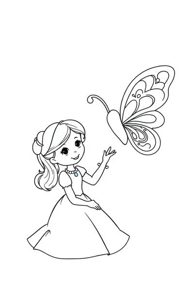 公主涂色页：清晰黑白线条画