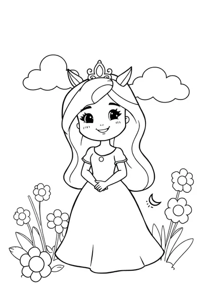 Página para colorear infantil: Princesa de dibujos animados de cuerpo completo