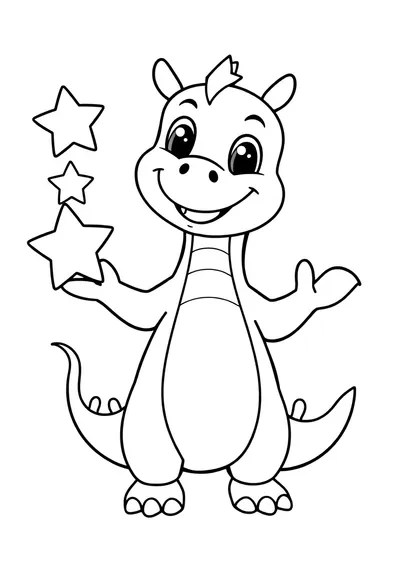 A Cheerful, Playful Cartoon Baby Dragon, Standing Upright An Coloring Page