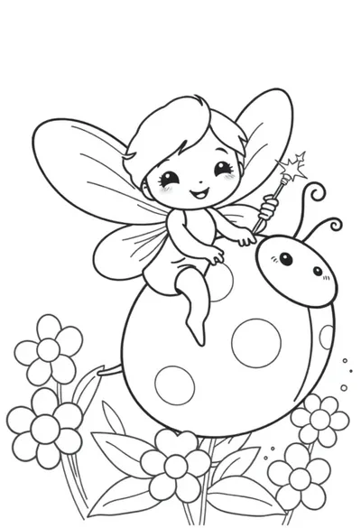 A Whimsical And Cute Cartoon Fairy Coloring Page For Kids. F Coloring Page