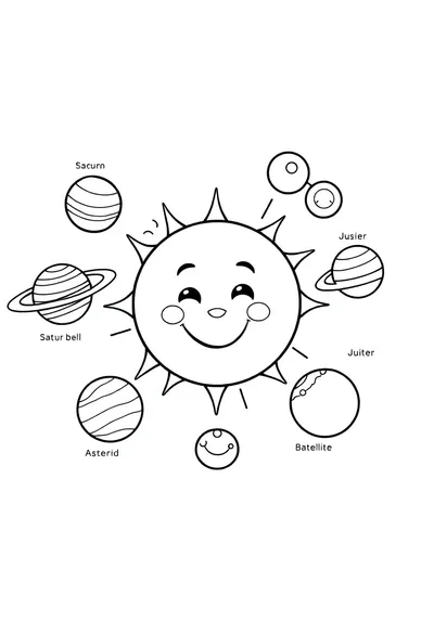 黑线稿。一张活泼可爱的卡通涂色页