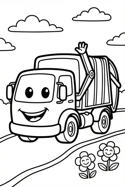 Cute Smiling Garbage Truck Waving
