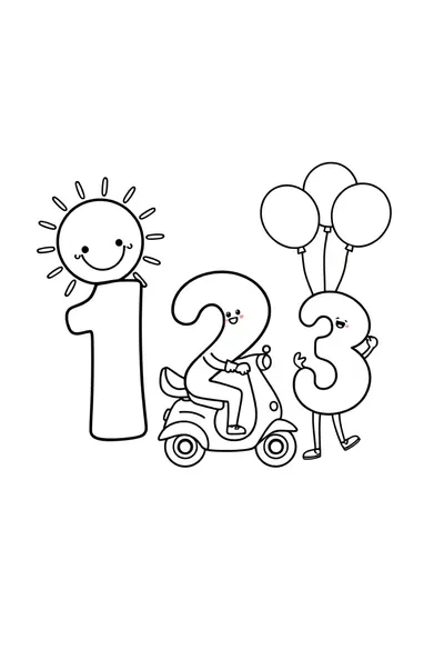 Página para colorear encantadora para niños: Tres números amigos