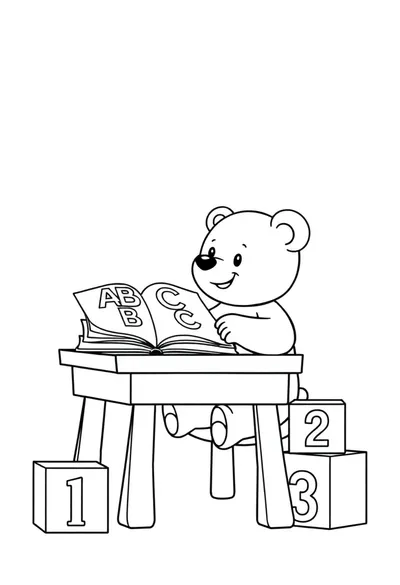 Osezno de dibujos animados aprendiendo el abecedario: Página para colorear