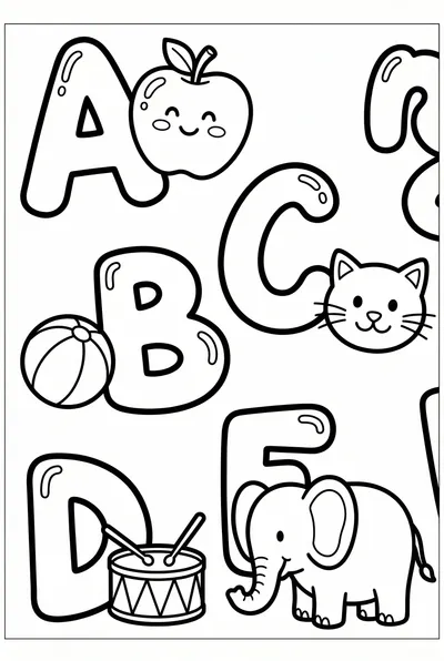 可爱物品字母涂色页