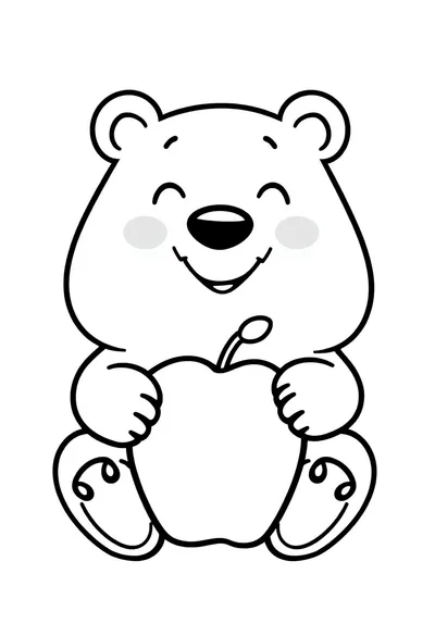 快乐胖乎乎卡通熊开心地坐着涂色页
