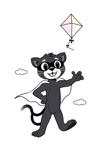 A Super Cute, Friendly Cartoon Black Panther Superhero Chara Coloring Page