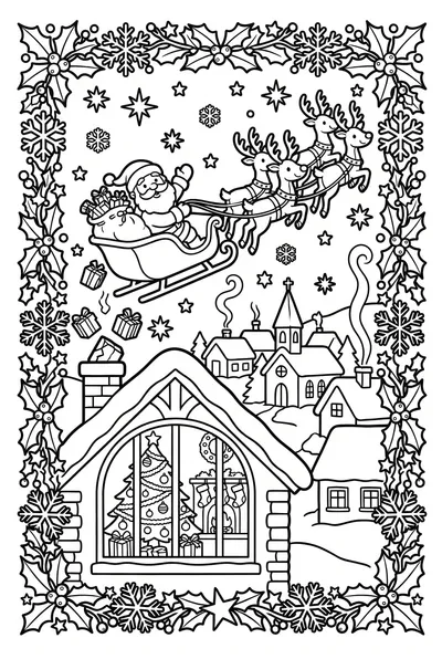Santa's Sleigh Over Snowy Village