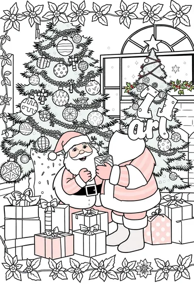 Página para Colorear de Papá Noel Alegre a Página Completa - Arte Lineal Negro