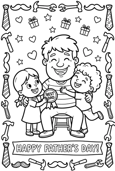 Joyful Dad With Loving Children
