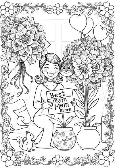 A Heartwarming And Whimsical Cartoon Mother's Day Coloring P Coloring Page